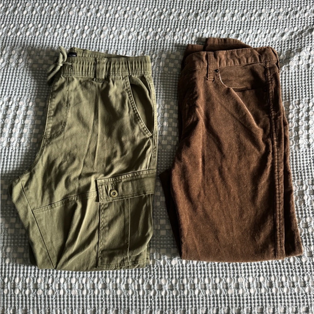 Olive Cargo and Brown Corduroy Pants Set